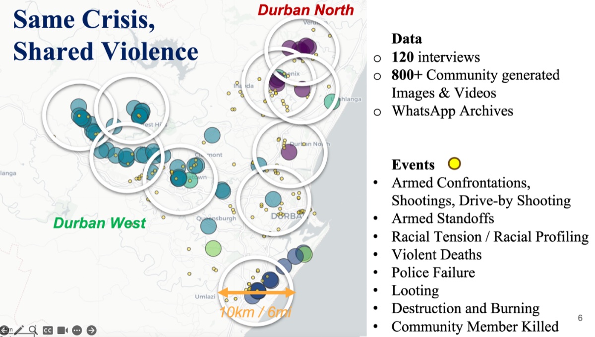 Map of July 2021 unrest incidents across metropolitan Durban